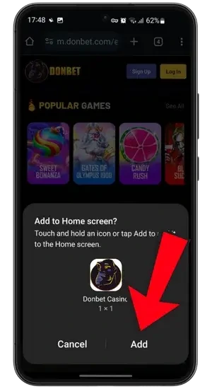 Select Add to Home Screen option in Chrome