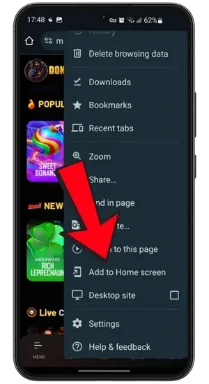 Tap three-dot Chrome menu on Android