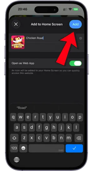 Add to home screen option